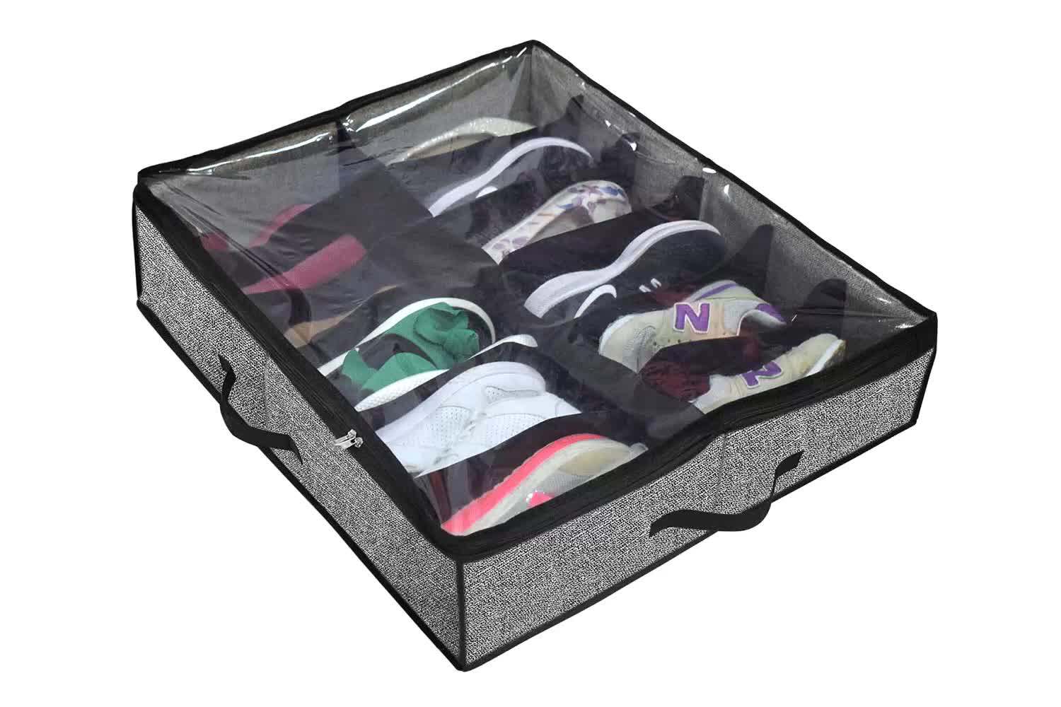 Large Heavy Duty 12 Cells Underbed Shoe Storage Bag With Clear Lid Under Bed Shoes Tidy