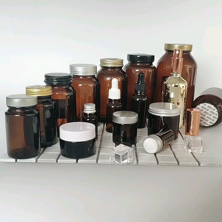 200ml 250ml Amber Glass Jars Medicine Bottles With Gpi 45/400 Metal Tin