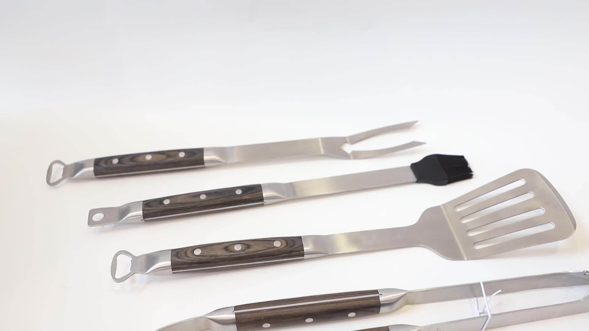 Stainless Steel 430 Bbq Grilling Tools With Color Wood Handle Barbecue