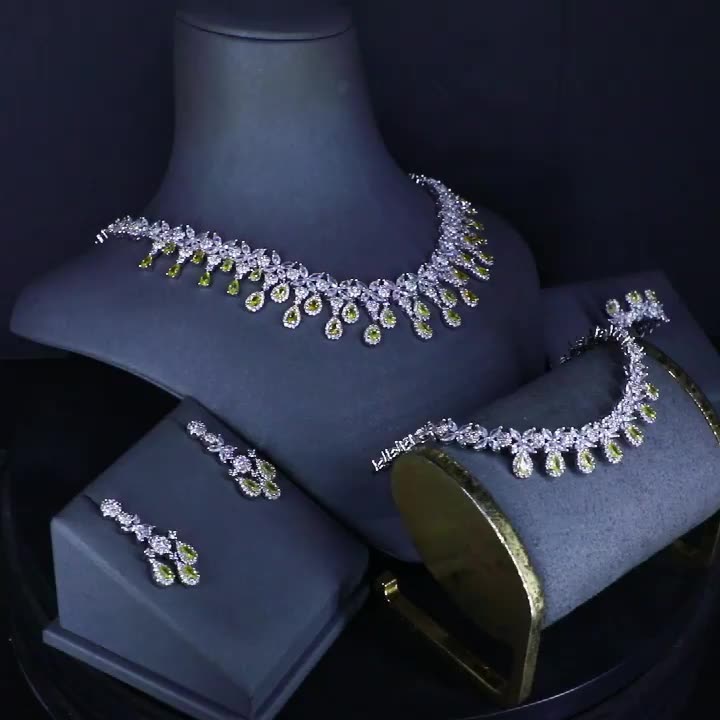 Luxury Bling Cubic Zirconia 4piece Necklace Sets Indian Jewellery Set