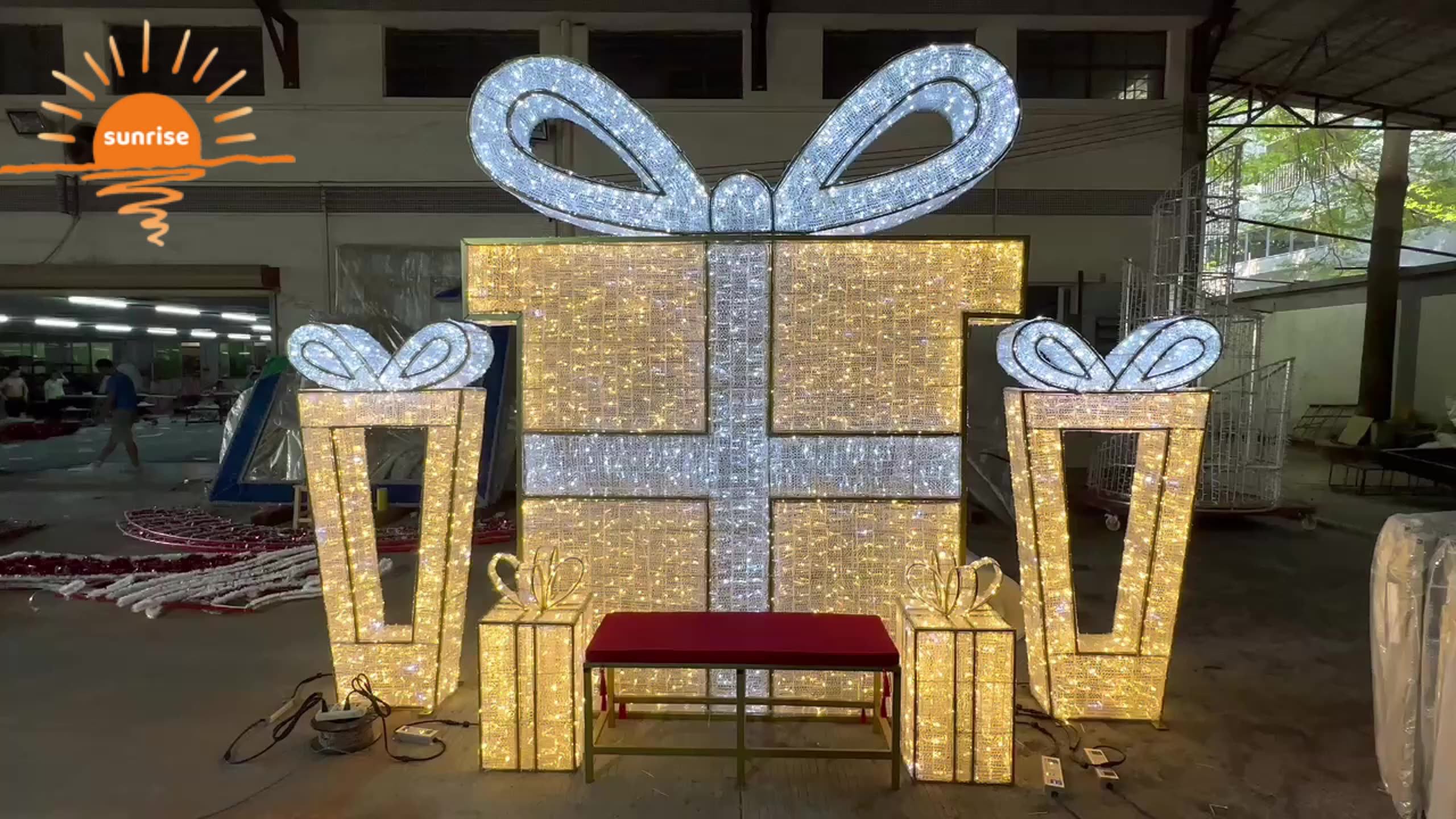 Outdoor 3d Motif Light Large Gift Box Acrylic Led Christmas Decorations