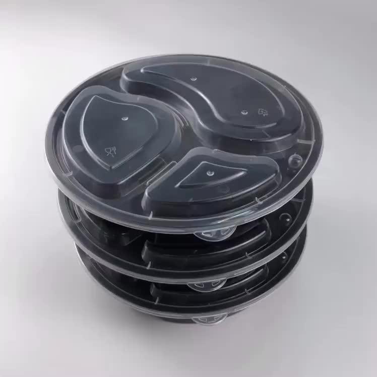 Bpa Free Custom Disposable Takeaway 3 Compartment Plastic Round Meal