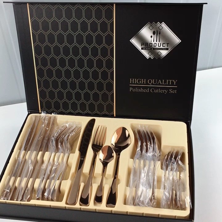 Knife Spoon Fork Set Gold Plating Cutlery 24pcs Stainless Steel