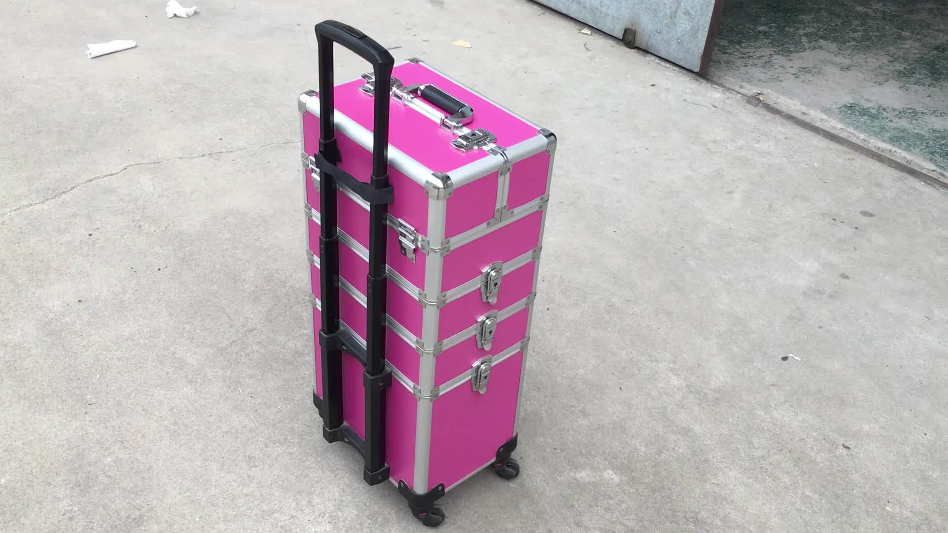 Professional Travel Makeup Train Case Rolling Pink 4 In 1 Large Makeup