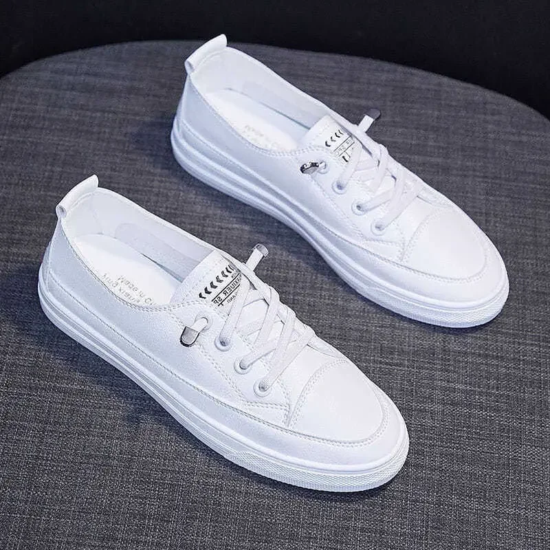 2024 Spring New Style Low-Top White Leather Sneakers for Girls and Boys, Flat Slip-On, Versatile Sporty Korean Version Student Shoes