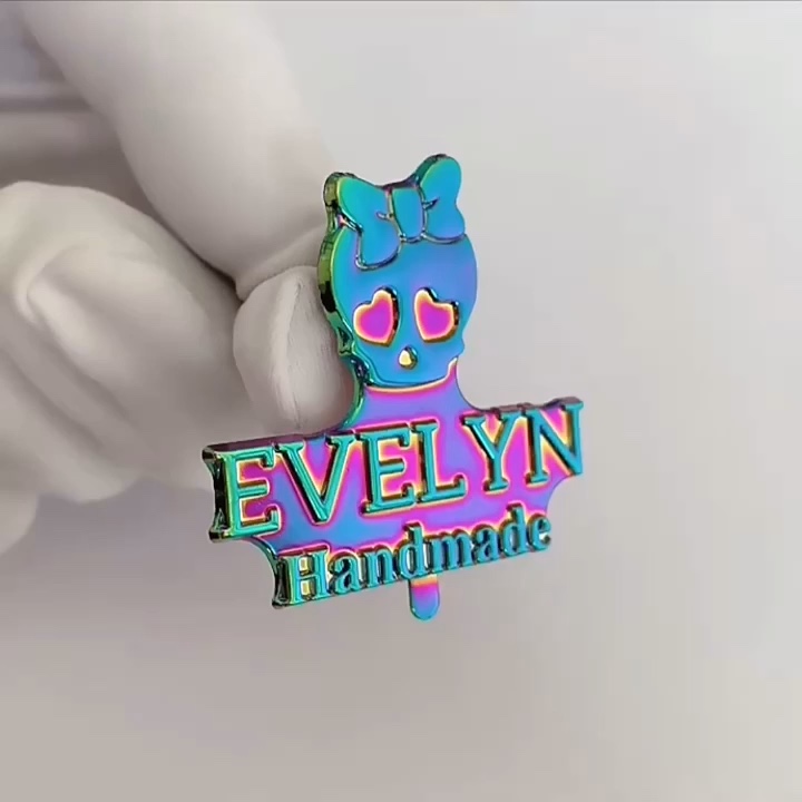 Custom Embossed Rainbow Letter Logos Handbags Metal Brand Name Tag