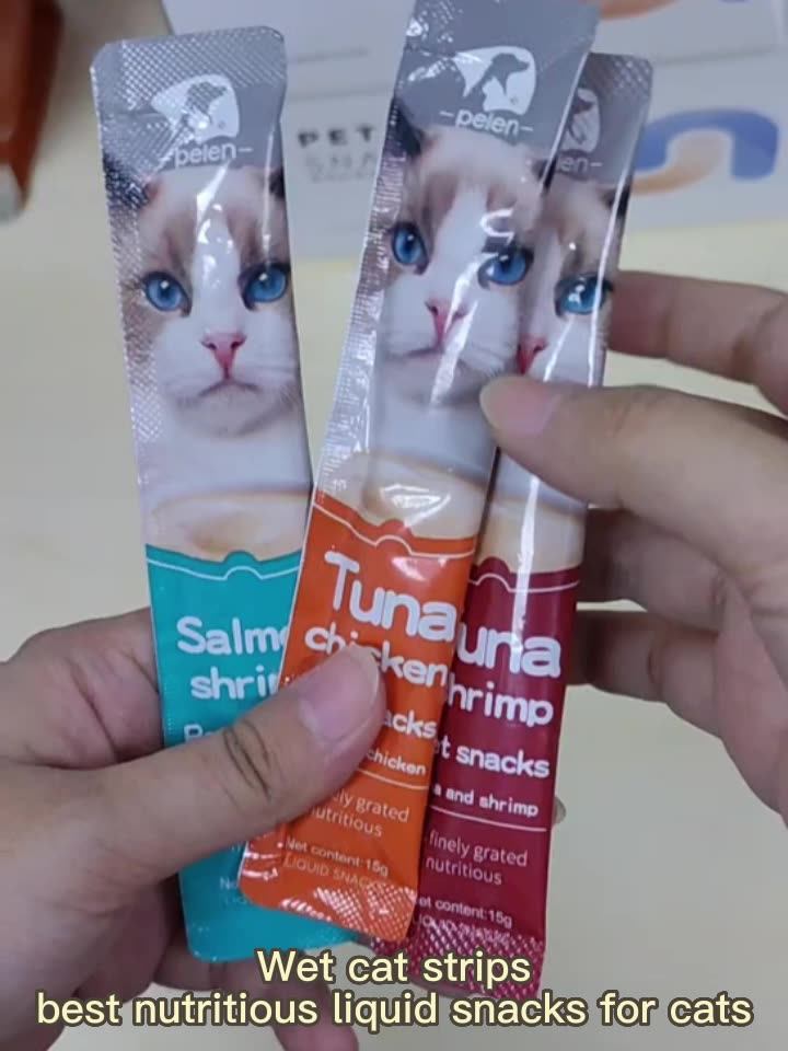 Custom Free Sample 15g Chicken Tuna Salmon Wet Liquid Strips Cat Food