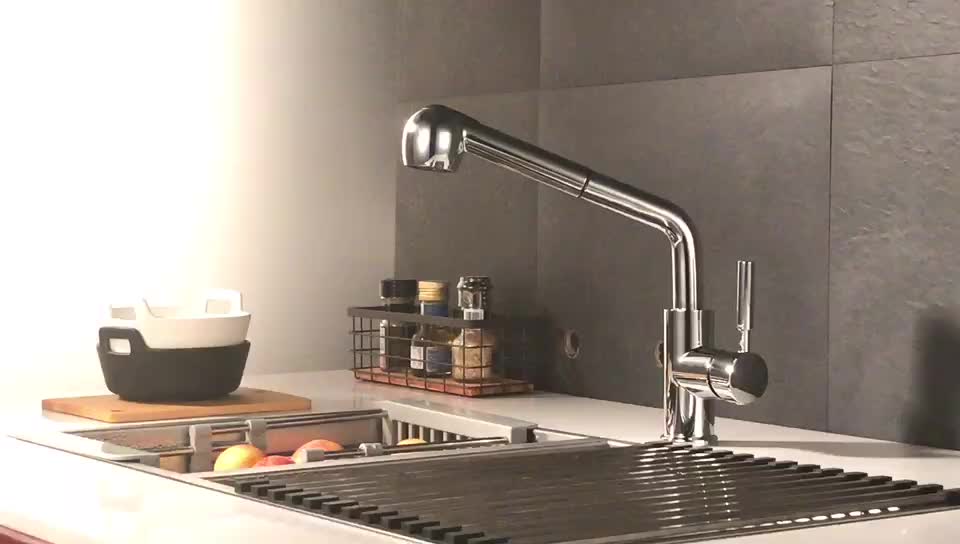 Rotatable Low Pressure Kitchen Faucet With Pull Out Sprayer 304