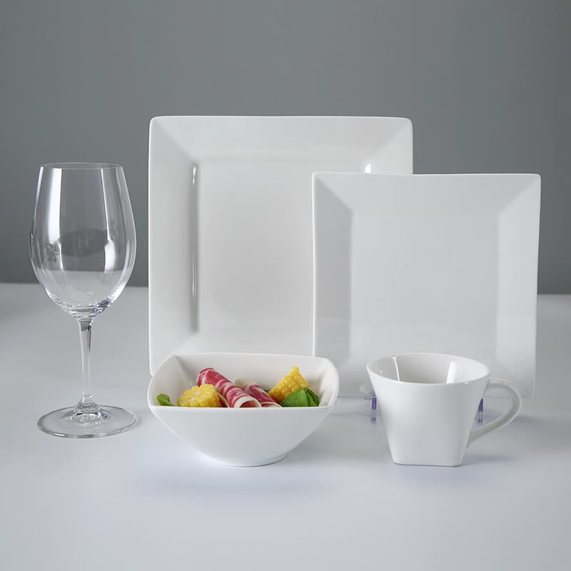 Weiye 4pcs White Plates Porcelain Sets Vajillas De Porcelana Cuadrad