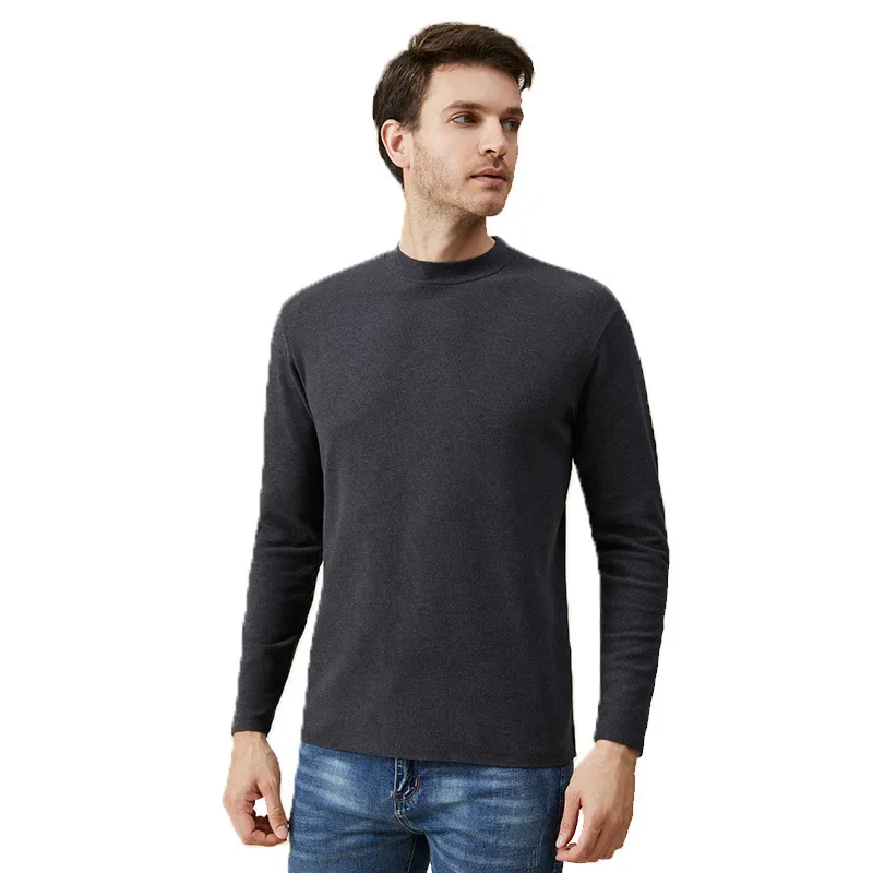 German velvet thermal underwear men's semi-high collar base shirt autumn clothing can be worn outside heating top inner muscle base coat thickened
