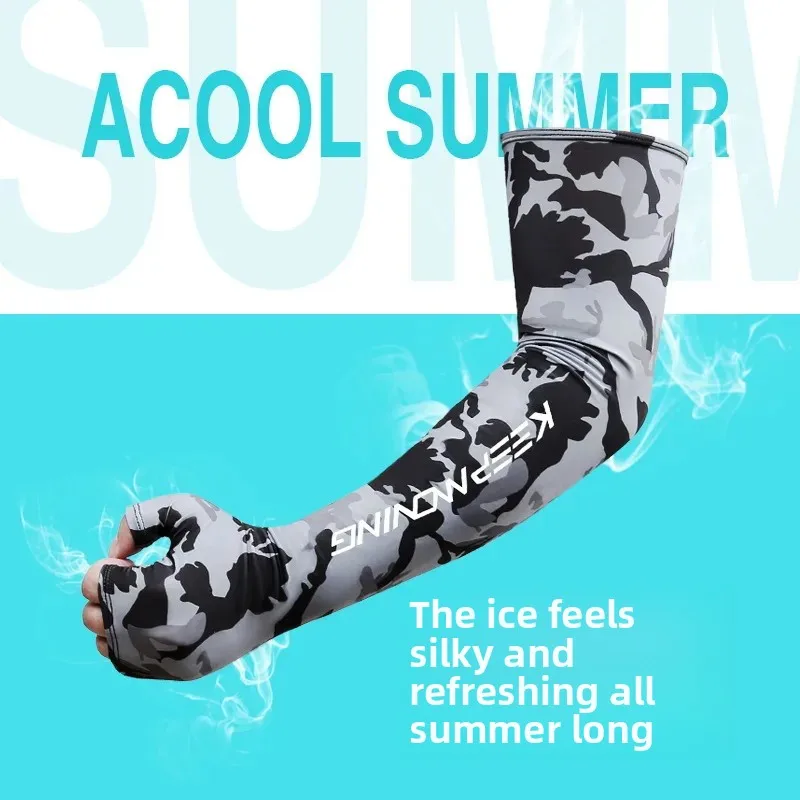 Spring and summer outdoor camouflage cool sunscreen gloves women's riding arm sunscreen ice silk sleeves men's manufacturers sell