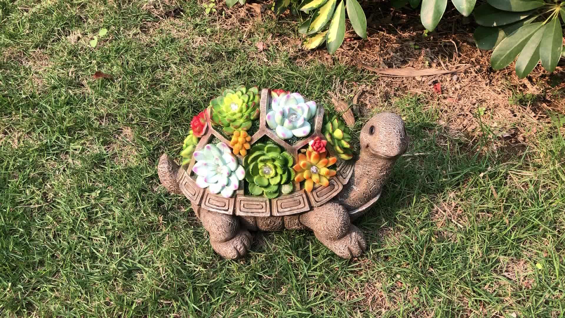 Garden Statues Turtle Outdoor Ornament Figurines With Solar Powered