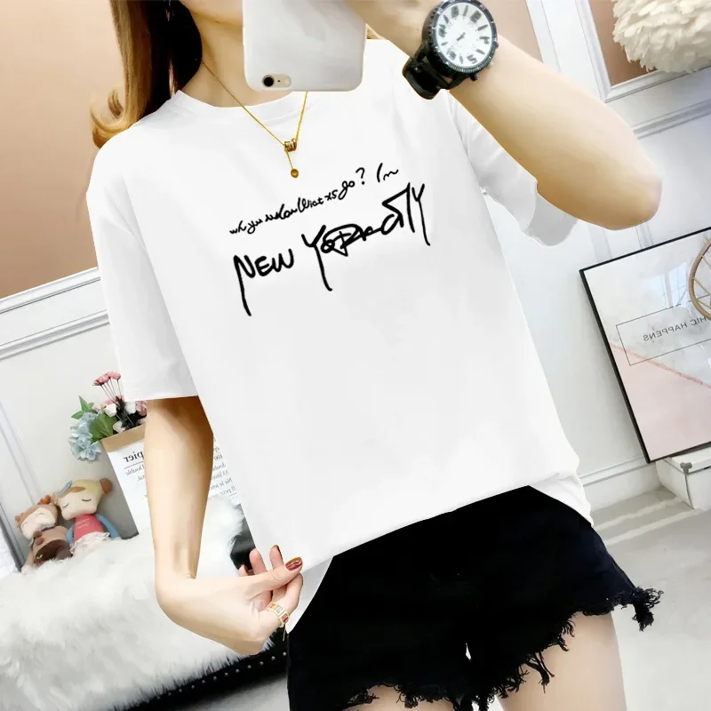 Women's short sleeve T-shirt summer foreign trade cross-border loose simple women's large size new printed women's top fashion wholesale