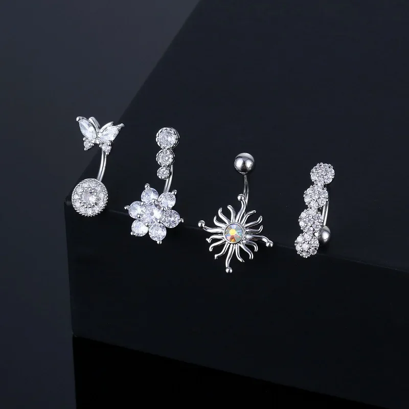 Factory direct supply puncture jewelry European and American fashion new flower shape belly button ring belly button nail full set Stone
