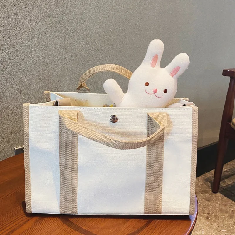 Korean Instagram Mommy Bag 2024 New Canvas Tote Bag Single Shoulder Crossbody Bag Large Capacity Multifunctional Mom Baby Bag