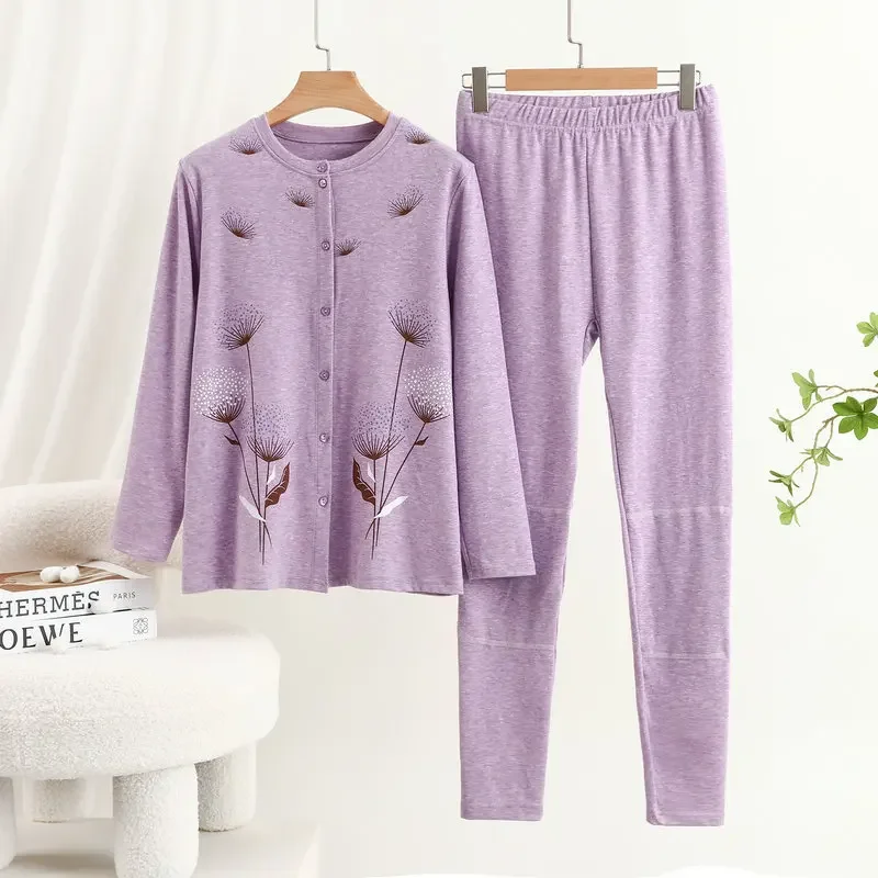 Loose Thickened Outer Wearing plus size Trousers Two-piece Set Women's Autumn and Winter Cotton Wool Warm Cardigan Thickened Long-sleeved Home Clothes