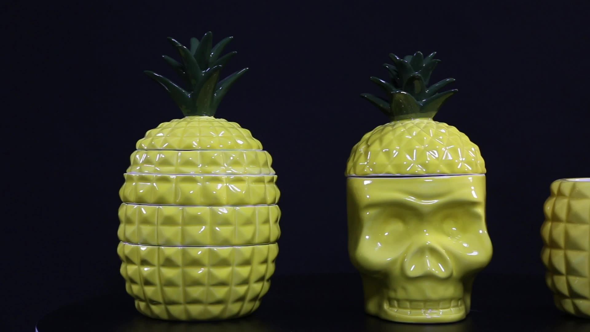 Custom Ceramic Blue Handmade Pineapple Candle Jar With Lid Candle