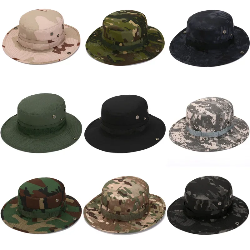 Cross-Border Supplier Outdoor Camping Camouflage Hat Fishing Hat Travel Fisherman Hat Beanie Hat Men and Women Sun Protection Hat