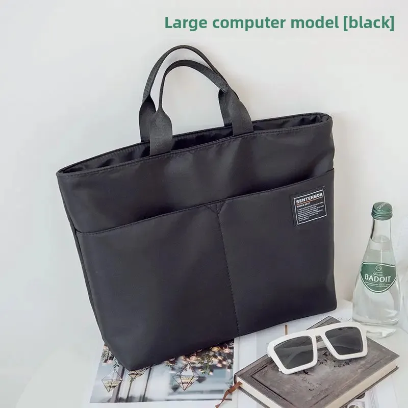 Portable Horizontal Waterproof Oxford Canvas Briefcase, Fashionable Large-Capacity Computer Shoulder Handbag for Going Out to Work.