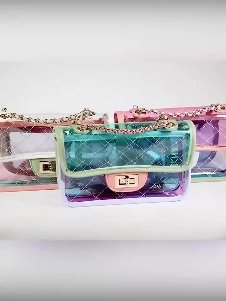 Custom Fashion Pvc Vinyl Ladies Cross Body Jelly Bag Clear Transparent