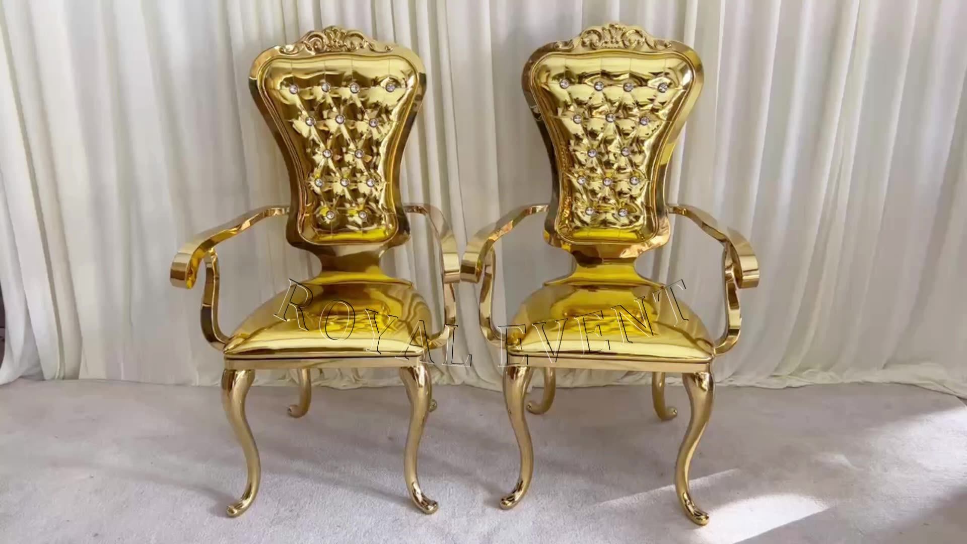 Royal Event Furniture Golden Stainless Steel Armrest Wedding Chairs