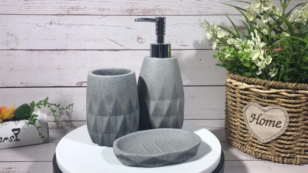 Modern Matte Grey Bathroom Fittings 3piece Resin Bathroom Accessory