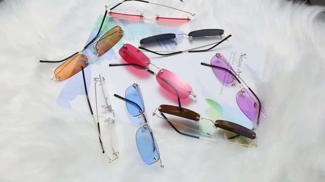 Vintage Rimless Rectangle Small Sunglasses For Women Ladies