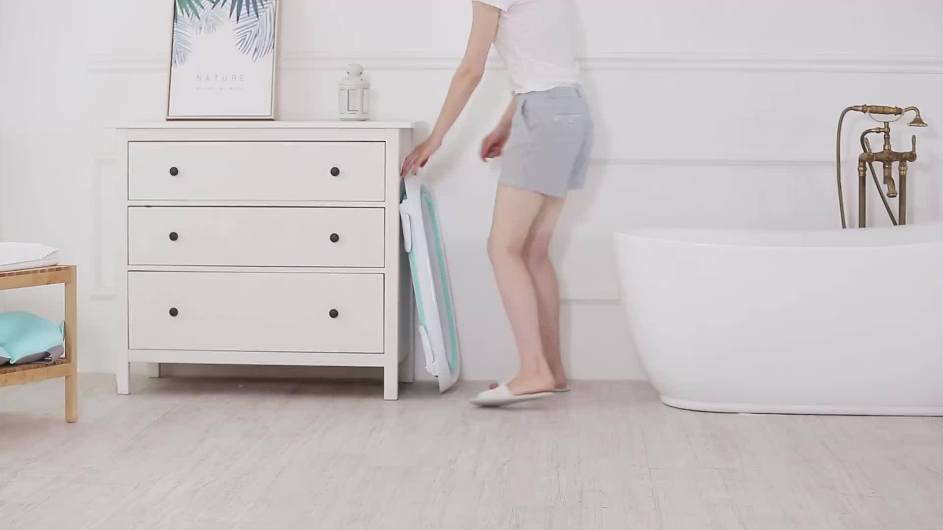 Pink Blue Hole Portable Deep Drain Stand Plastic Foldable Baby Bathtub