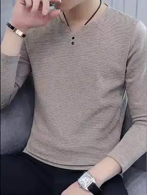 Men's long sleeve men's T-shirt autumn 2021 new men's V-collar Korean trend shirt men's autumn coat Tide brand
