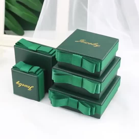 Wholesale Retro Dark Green Jewelry Boxes Ring Box Luxury Bowknot