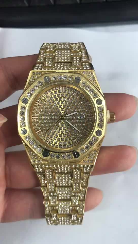 18 K Mens Watches Fashion Women Iced Out Stainless Steel Quartz
