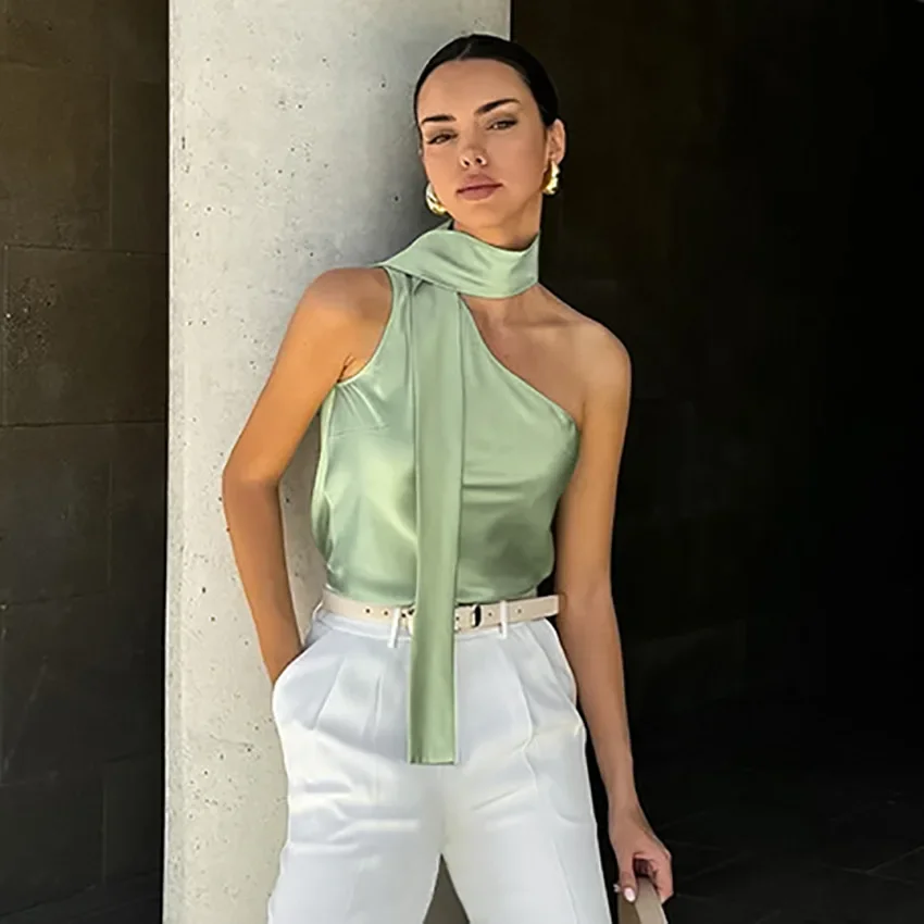 Imitation acetate satin halterneck vest for women 2025 summer…