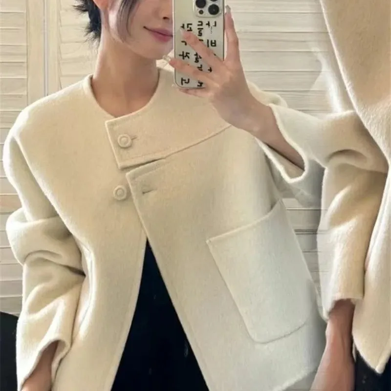 2025 New Arrival Small Wool Round Neck Double-Sided Coat Short Autumn and Winter Chanel Style Wool Coat Chanel Style