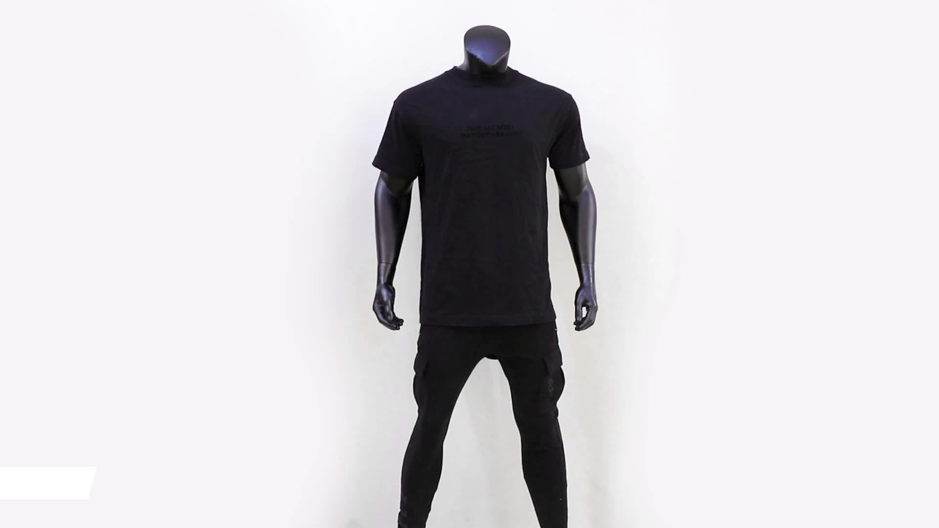 Wholesale Custom Heavyweight Oversized Tee Shirt Vintage Round Neck Line Tshirt Elastane Black