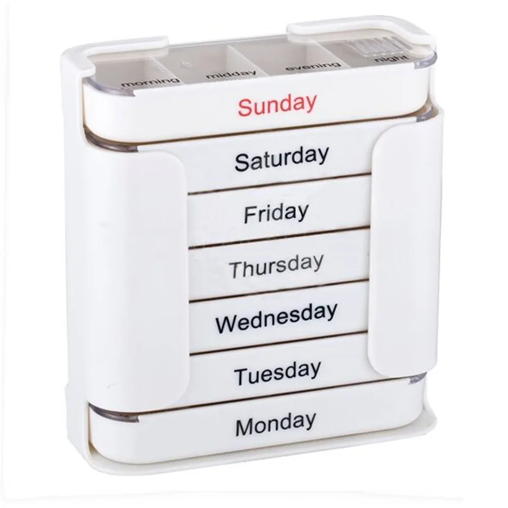 Foreign Trade Best-Selling Food-Grade Pill Box Square Seven-Day Drawer-Type Convenient 28-Compartment Pill Box Safe and Portable Pill Box