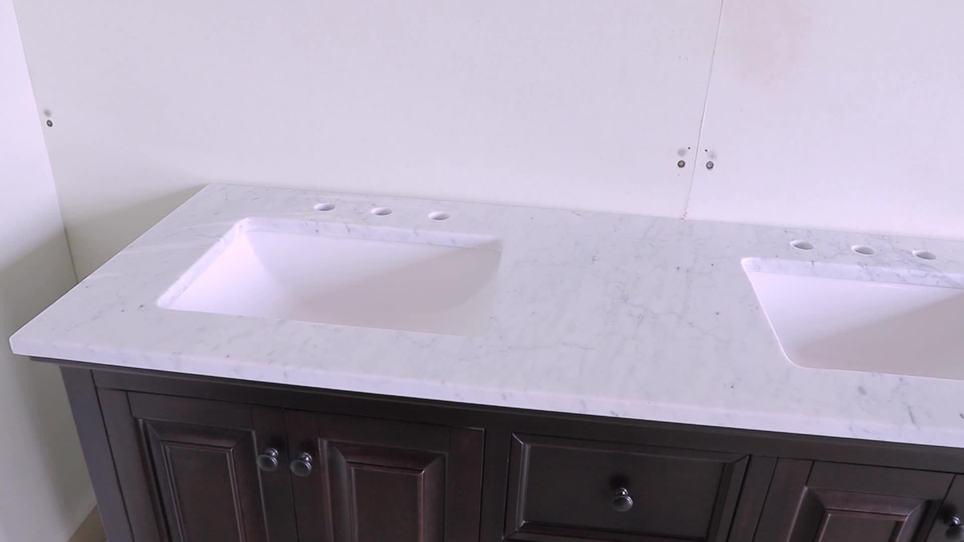 60 Inch Modern Luxury Carrara White Marble Top Double Sink Vanity
