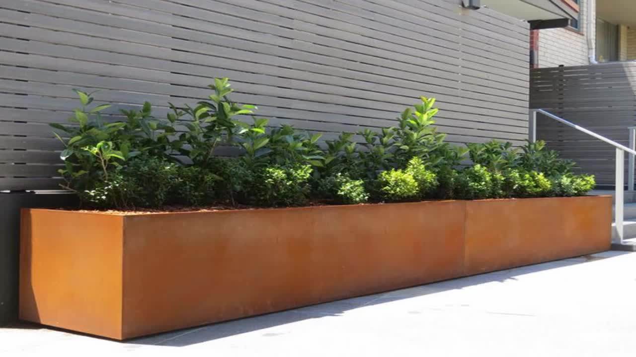 Custom Outdoor Rectangular Weathering Steel Bulk Flower Pots Indoor