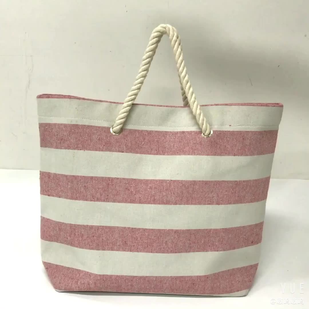 Customized Design Stripe Waterproof Outdoor Cotton Canvas Beach Bag ...