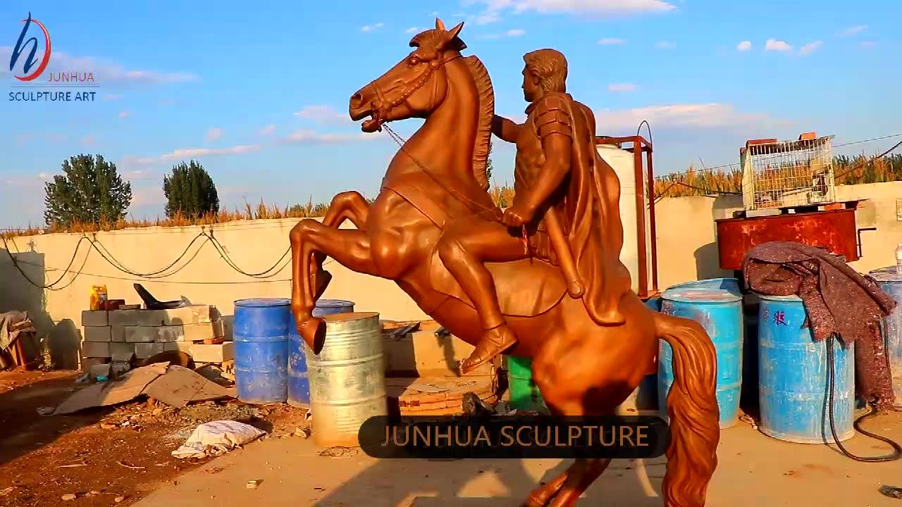 アンティーク等身大ブロンズローマ兵士彫刻ナポレオン乗馬馬像