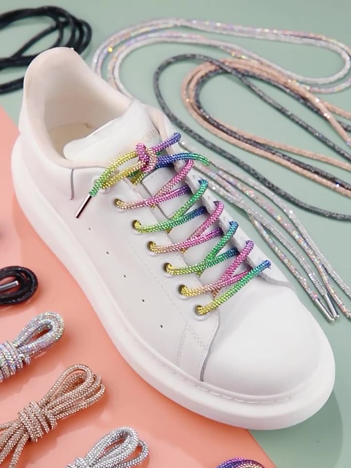 2 Lacci Per Scarpe Con Strass Glitterati Arcobaleno – 120 Cm, Diametro 4 Mm, Rotondi E Brillanti, Perfetti Per Sneakers E Scarpe Sportive