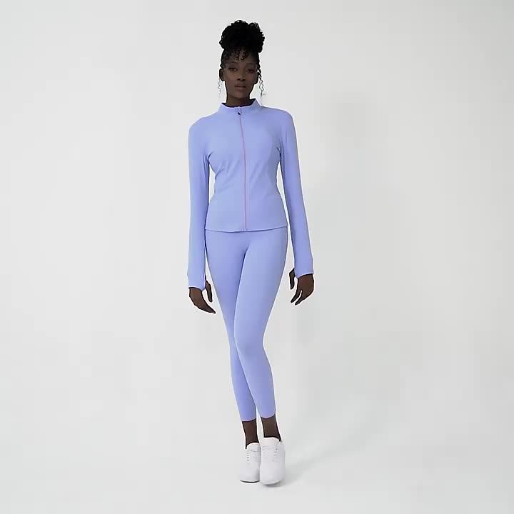 Quick Dry Workout Clothes Full Zip Jacket Exercise Sports Bra Nude Feeling Yoga Leggings