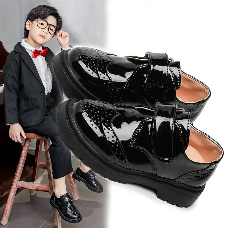 Children's black shoes for boys English style for students