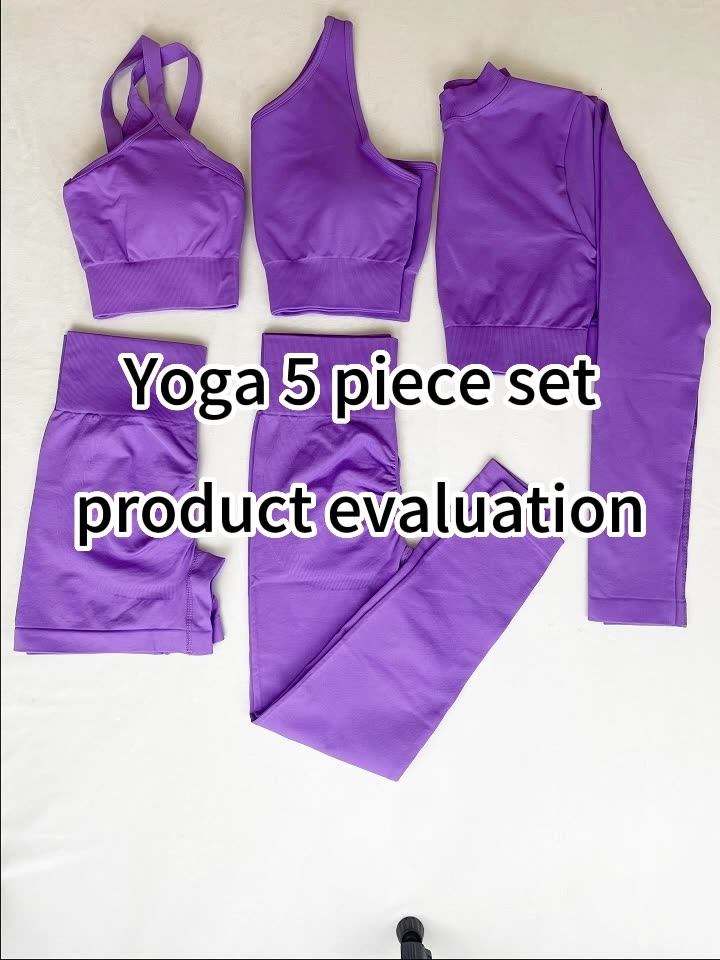 Women Fitness Yoga Wear 5 Piece Gym Seamless Sportswear Cross Back Half Zipper Short Sleeve