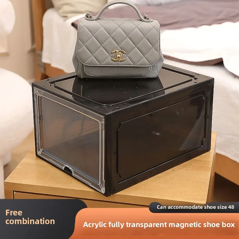 Wholesale is opening high permeability simple dormitory shoe cabinet magnetic hard plastic shoe cabinet wardrobe storage shoe box transparent storage box