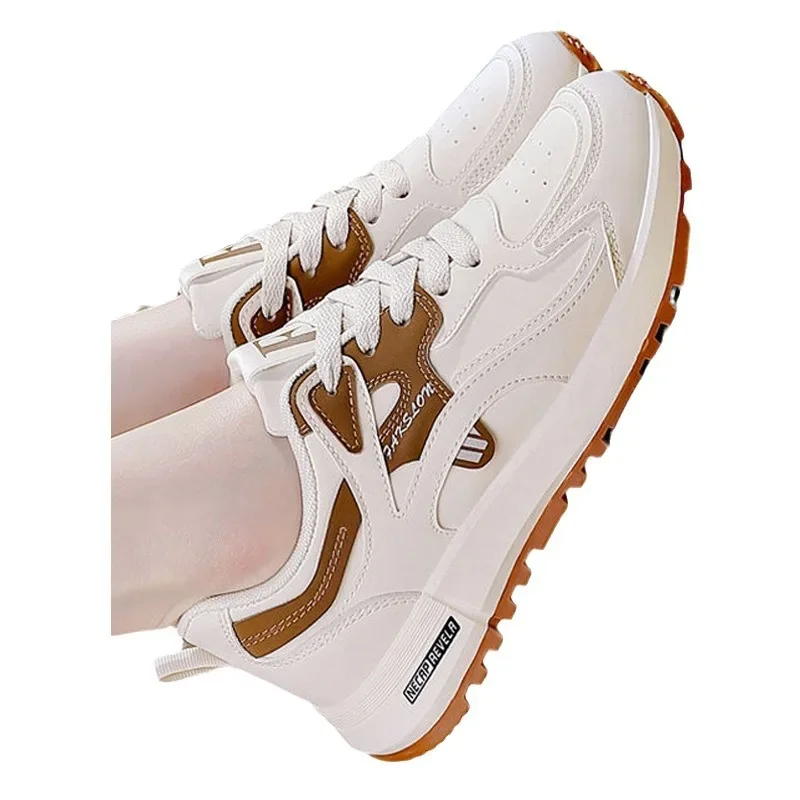 Women's Large Size Sports Shoes 2024 New Spring Korean Style Versatile Lightweight Running Leather Surface Casual Father's Shoes