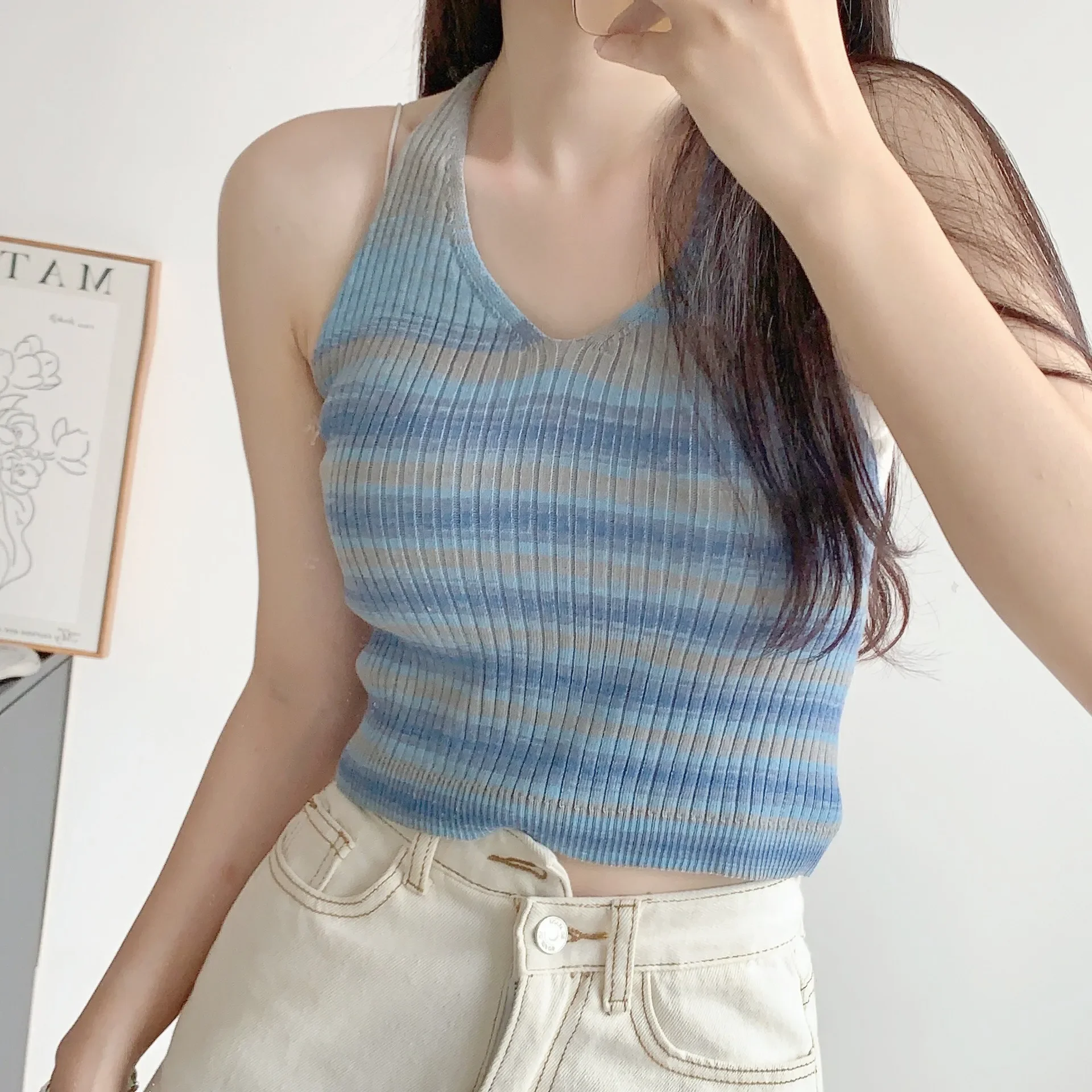 White design knitted spring summer short base short sleeve T-shirt