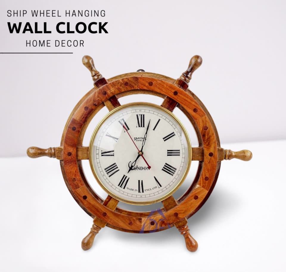 18" Nautical Ship Wheel With 8" Quartz Clock Pirate's Home Decor