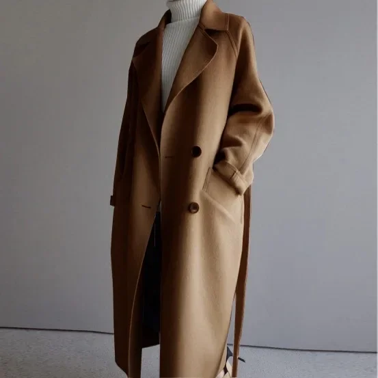 Elite demi-season woolen coat, long double-sided cashmere, Korean style, mid-length