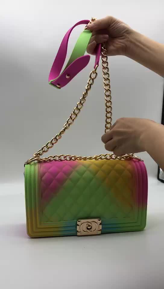 2019 Fashion Luxury Rainbow Purse Chain Lady Colorful Bags Candy Jelly Hand Handbags Clear Women Purses Handbag Bag