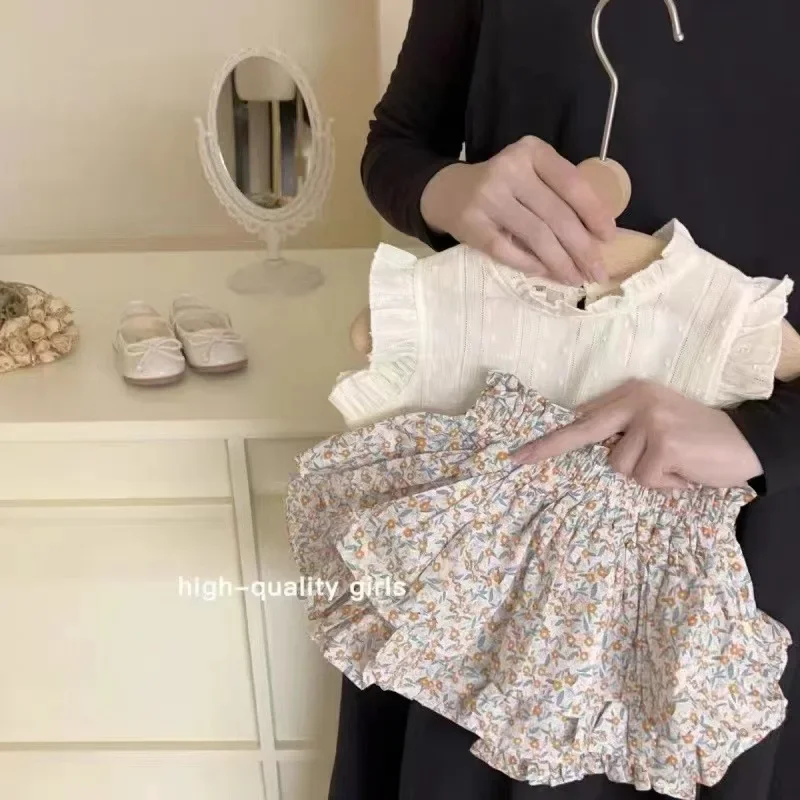 Girls bow skirt 2024 spring new Korean style shirt two-piece set one-piece hair generation fashion children's clothing wholesale